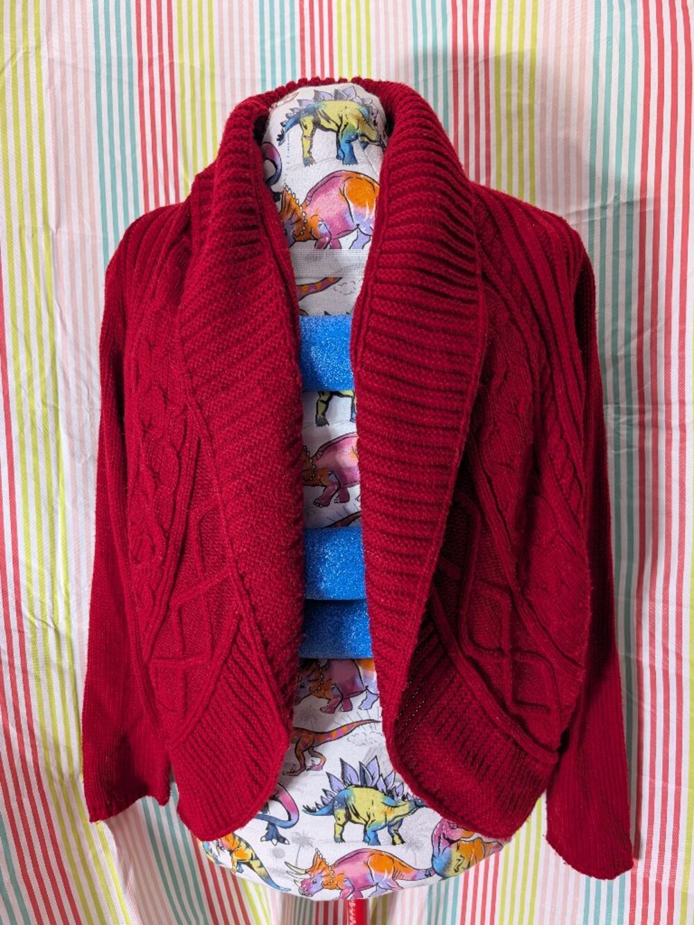 New Directions Red Cable Knit Open Cardigan Sweater 1X